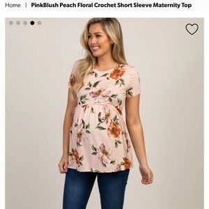 PinkBlush Peach Floral Crochet Short Sleeve Maternity Top